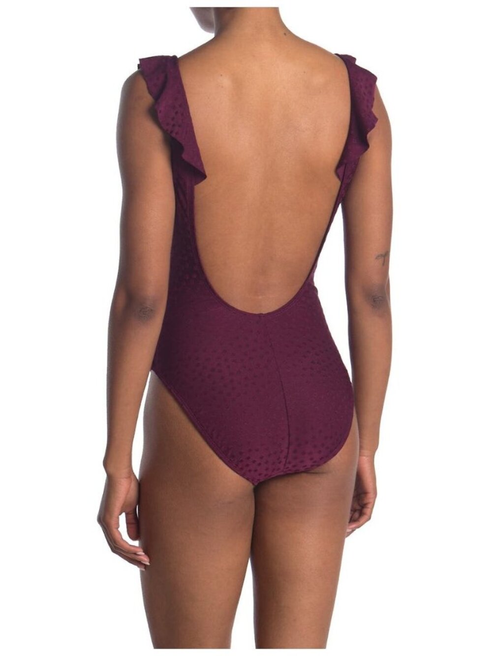 🆕ROBIN PICCONE Juliana Plunge One Piece Ruffle Swimsuit Burgundy 8 - Picture 3 of 8